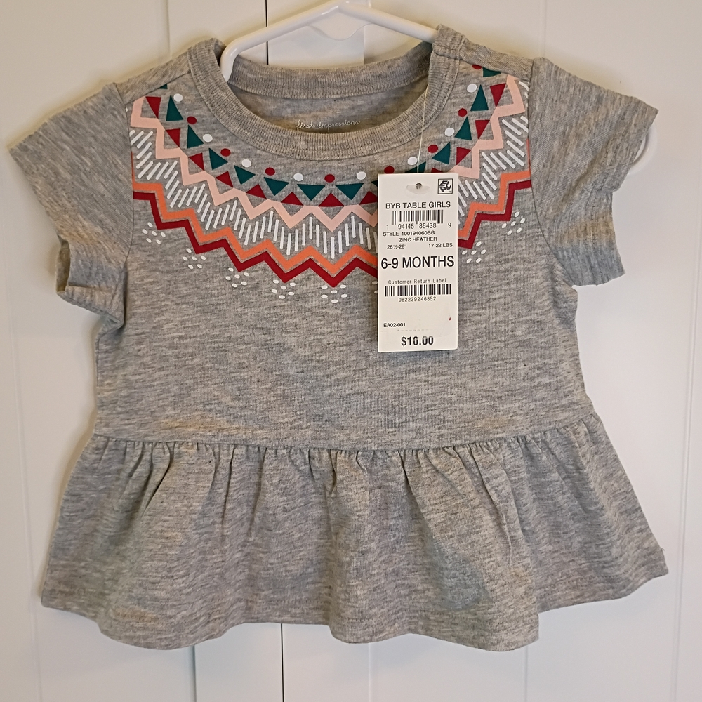 First Impressions Gray and Red Patterned Kids Tee